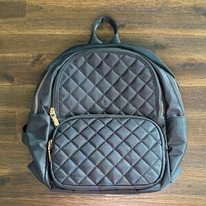 Black Quilted Mini Backpack Purse with Gold Tone Hardware